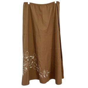 Talbots Embroidered Cotton Maxi Skirt Brown Sz Small